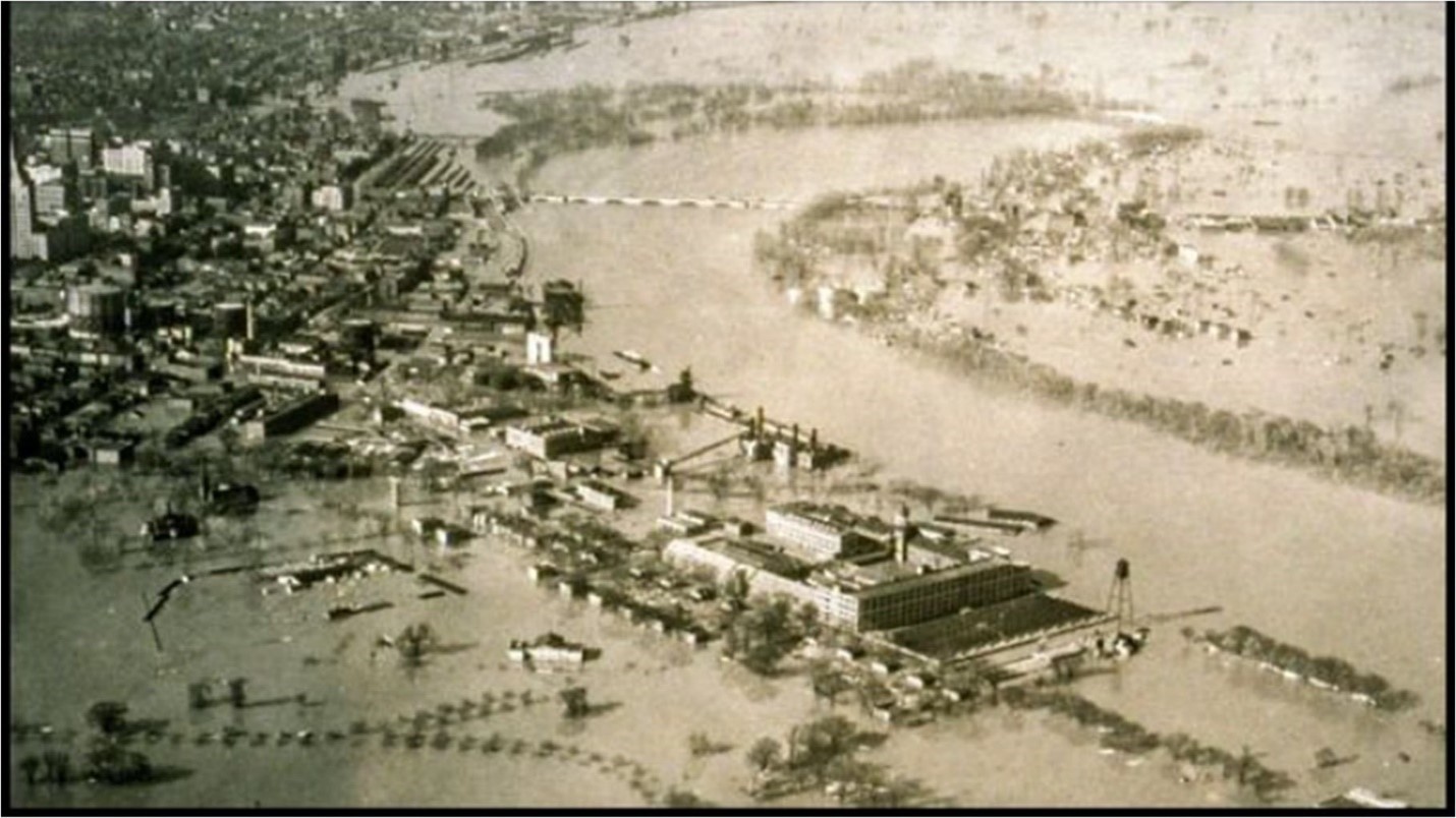 An Aerial View of the Connecticut River at Hartford during the Flood of 1936, Featuring the Colt Firearms Factory at Center